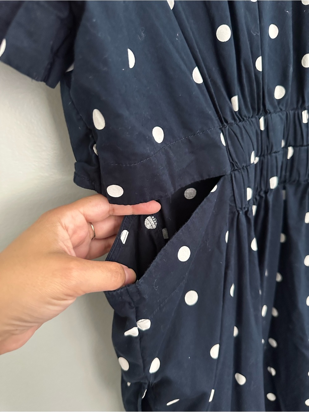 Navy Blue & White Polka Dot Button-Down Midi Dark Cottagecore Coastal Dress - Picture 6 of 9
